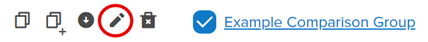 Screenshot of the toolbar for comparison groups with the pencil icon circled.